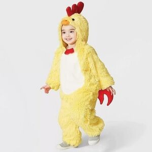Fuzzy Chicken Chick Costume Toddler jumpsuit hood Halloween Purim Dress-up
